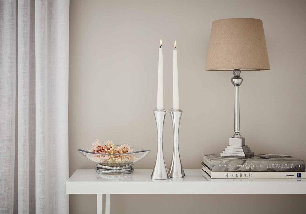 nambe Aquila Candlestick Holders | 2-Pc Set | Metal Taper Candle Holder | Modern Decorative Centerpieces | Candlestick Holders for Table, Mantel, or Wedding Gift (Silver)