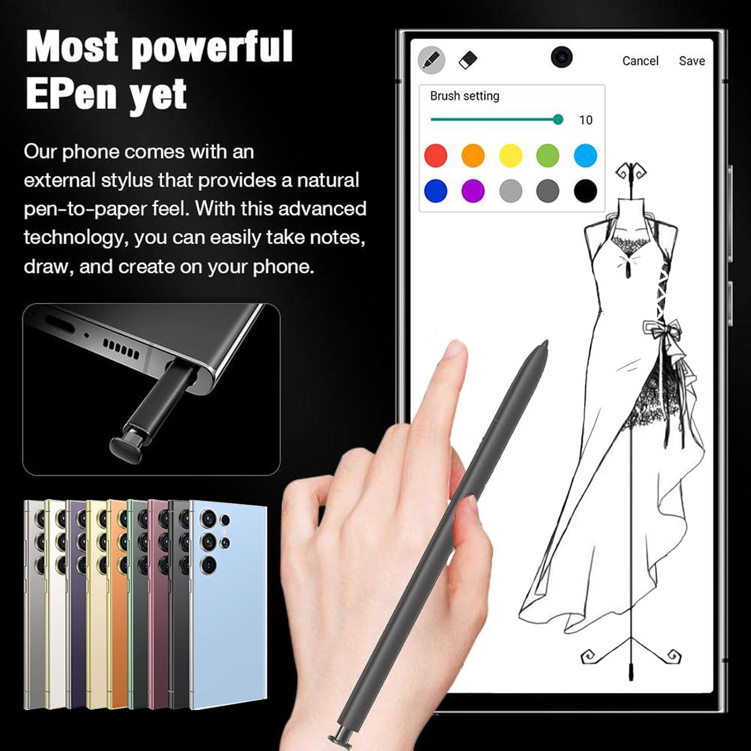 C24 Ultra Unlocked Phones, Android 14.0 Cell Phone, 6800mAh Battery Fast Charging Mobile Phone, 5G Smartphone, 8GB+256GB Dual SIM Dual Standby, Unlocked Phones with Tool Pen (Black)