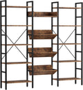 IRONCK Bookshelf, Bookshelves and Bookcases, Triple Wide 5 Tiers Book Shelf with Baffles, Industrial Bookshelf with Metal Frame for Living Room, Home Office