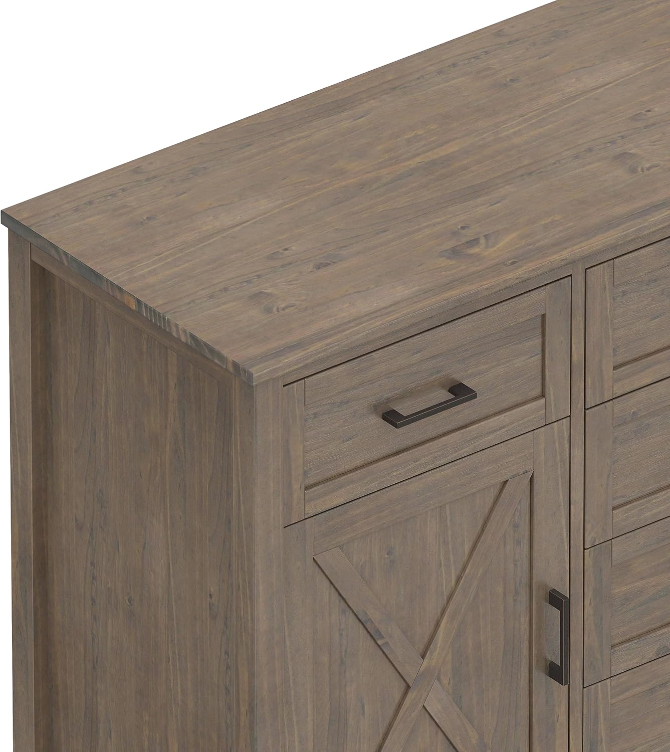 SIMPLIHOME Ela Buffet - 54 inch Wide Solid Wood 3-Door Sideboard Buffet in Smoky Brown, Transitional Storage Cabinet for Dining Room or Kitchen with Adjustable Shelves and Brushed Metal Hardware