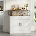 Vongrasig Coffee Bar Cabinet, Farmhouse Kitchen Storage Cabinet with Adjustable Shelf, 31“ Modern Sideboard Buffet Table for Kitchen, Dining Room, White