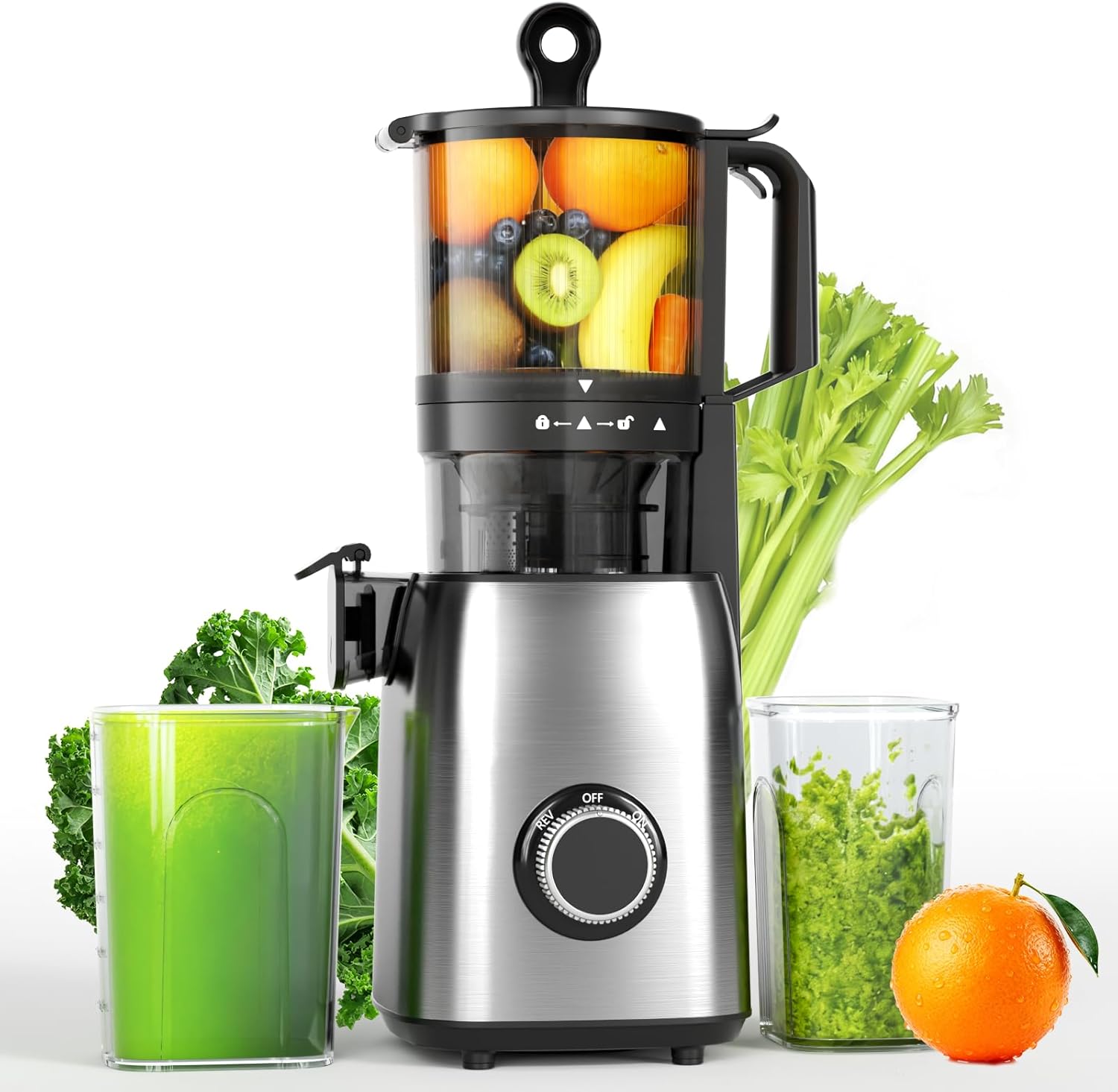 COWSAR Cold Press Juicer Machines, Orange Juicer with 5.4" Extra-Large Feed Chute, 60RPM Slow Masticating Fruit Juicer, 300W Electric Juicer for Citrus, Pomegranate & Vegetables