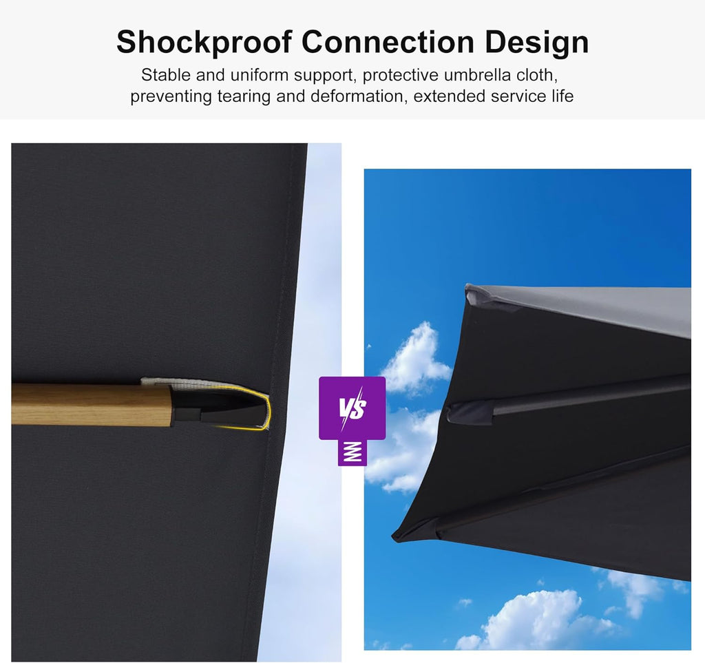 PURPLE LEAF 10' x 13' Rectangle Patio Cantilever Umbrella With Base Large Hanging Umbrella Teak Finished Aluminum Frame Windproof Offset Outdoor Sun Umbrellas for Beach Pool Deck, Grey