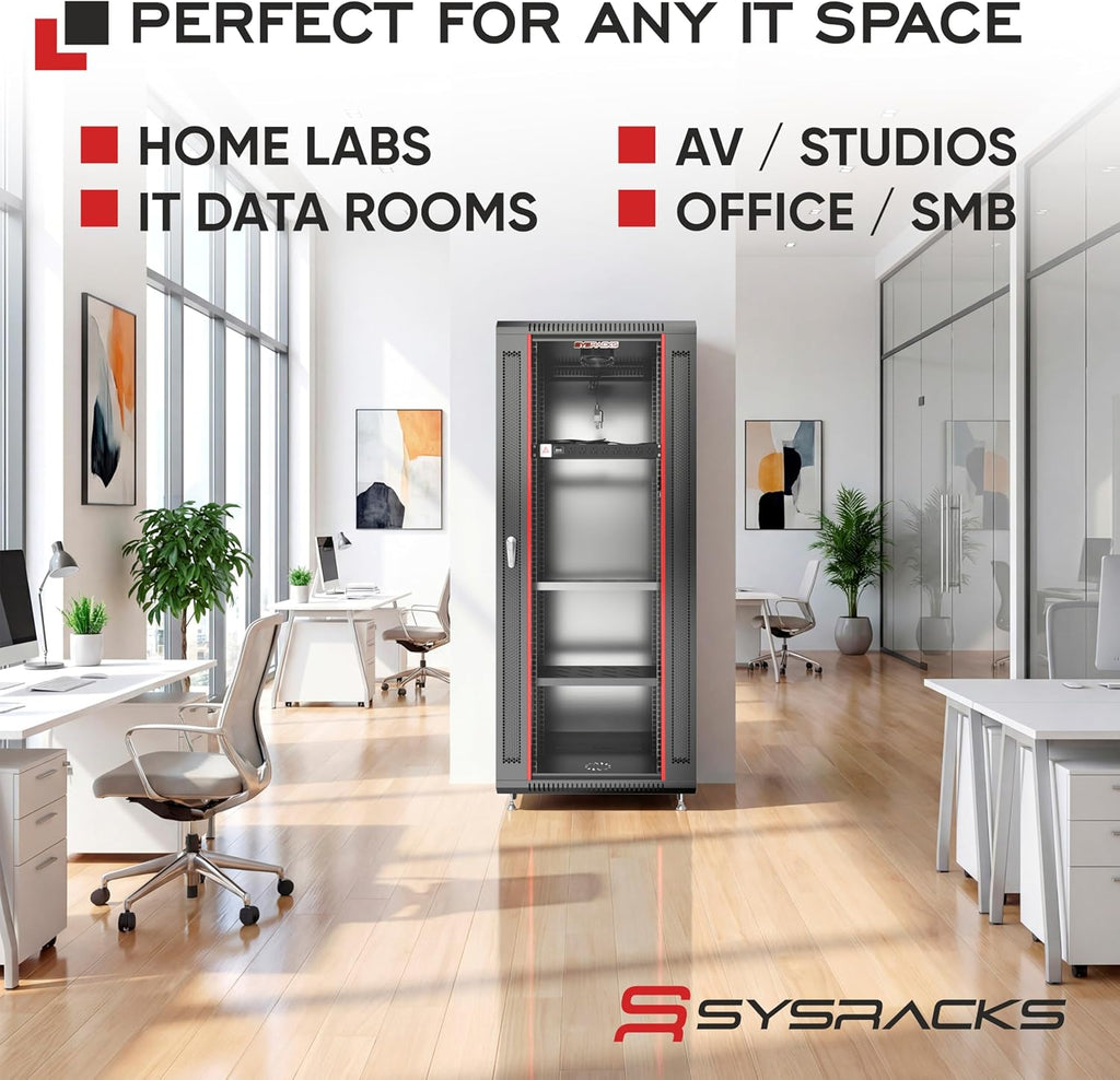22U Wall Mount Server Rack Cabinet – 19" Network Rack Enclosure, 24" Deep Data Rack Cabinet with Fan, PDU & Shelf for IT Equipment, Switches and Patch Panel