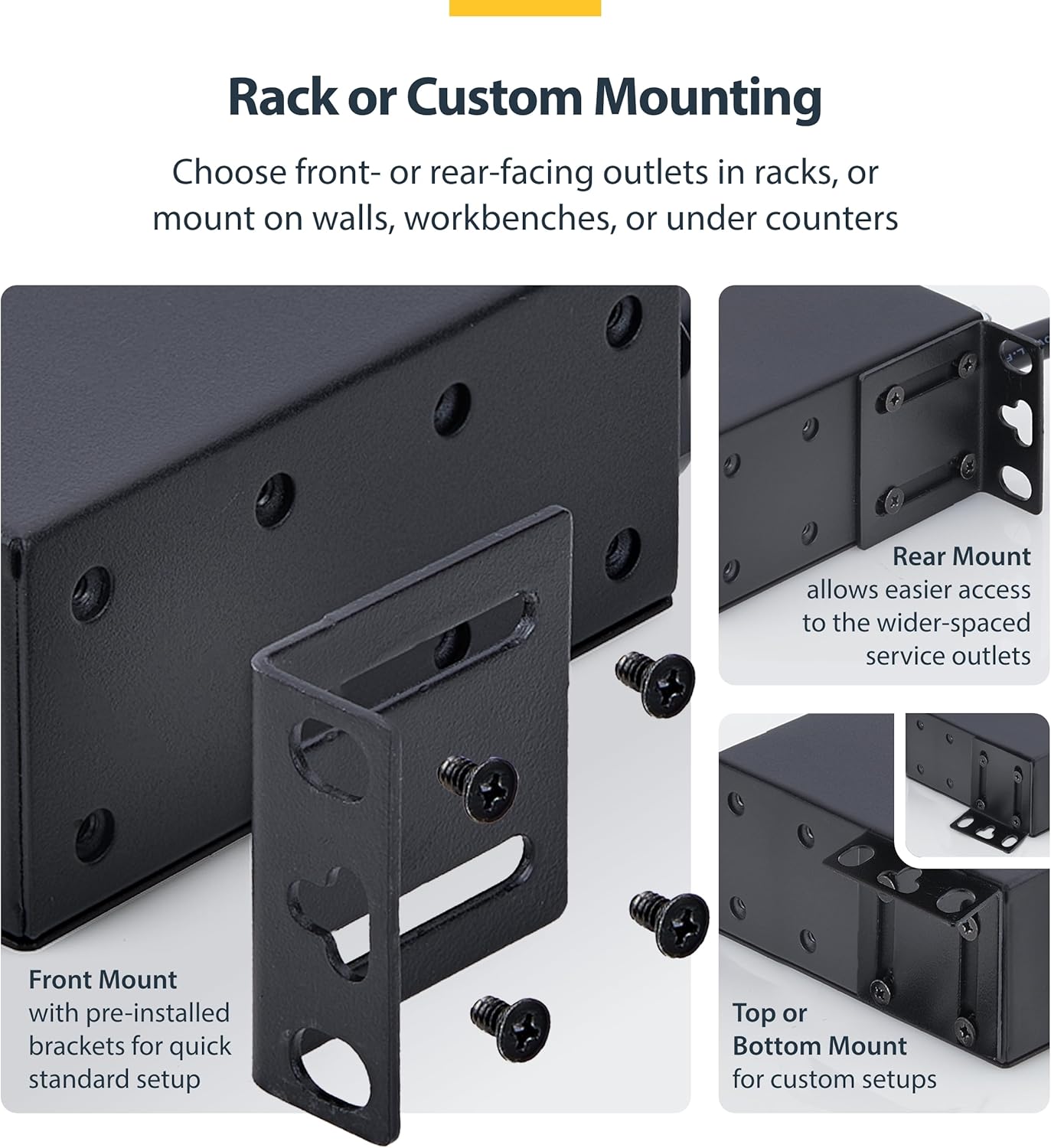 StarTech.com 12-Outlet Rackmount PDU, 1U Server Power Strip, Wide-Spaced Right-Angle Ports, Mounted Power Distribution Unit