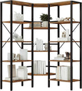 HOOBRO Industrial Corner Bookshelf, 5-Tier L-Shaped Bookcase, Open Display Storage Rack, Floor Standing Storage Shelf, for Living Room, Bedroom, Home Office, Rustic Brown and Black BF68SJ01