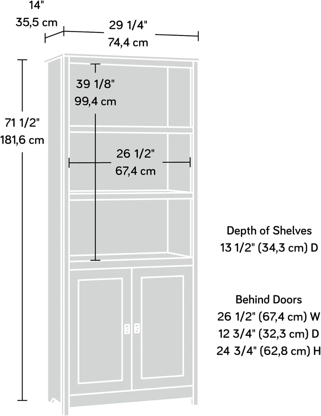Sauder Cottage Road Book Shelf, Bookshelf with Storage, Library Bookcase with Doors and Adjustable Shelves, in Mystic Oak Finish