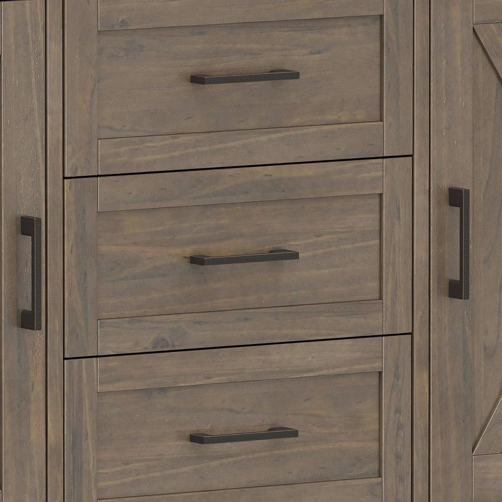 SIMPLIHOME Ela Buffet - 54 inch Wide Solid Wood 3-Door Sideboard Buffet in Smoky Brown, Transitional Storage Cabinet for Dining Room or Kitchen with Adjustable Shelves and Brushed Metal Hardware