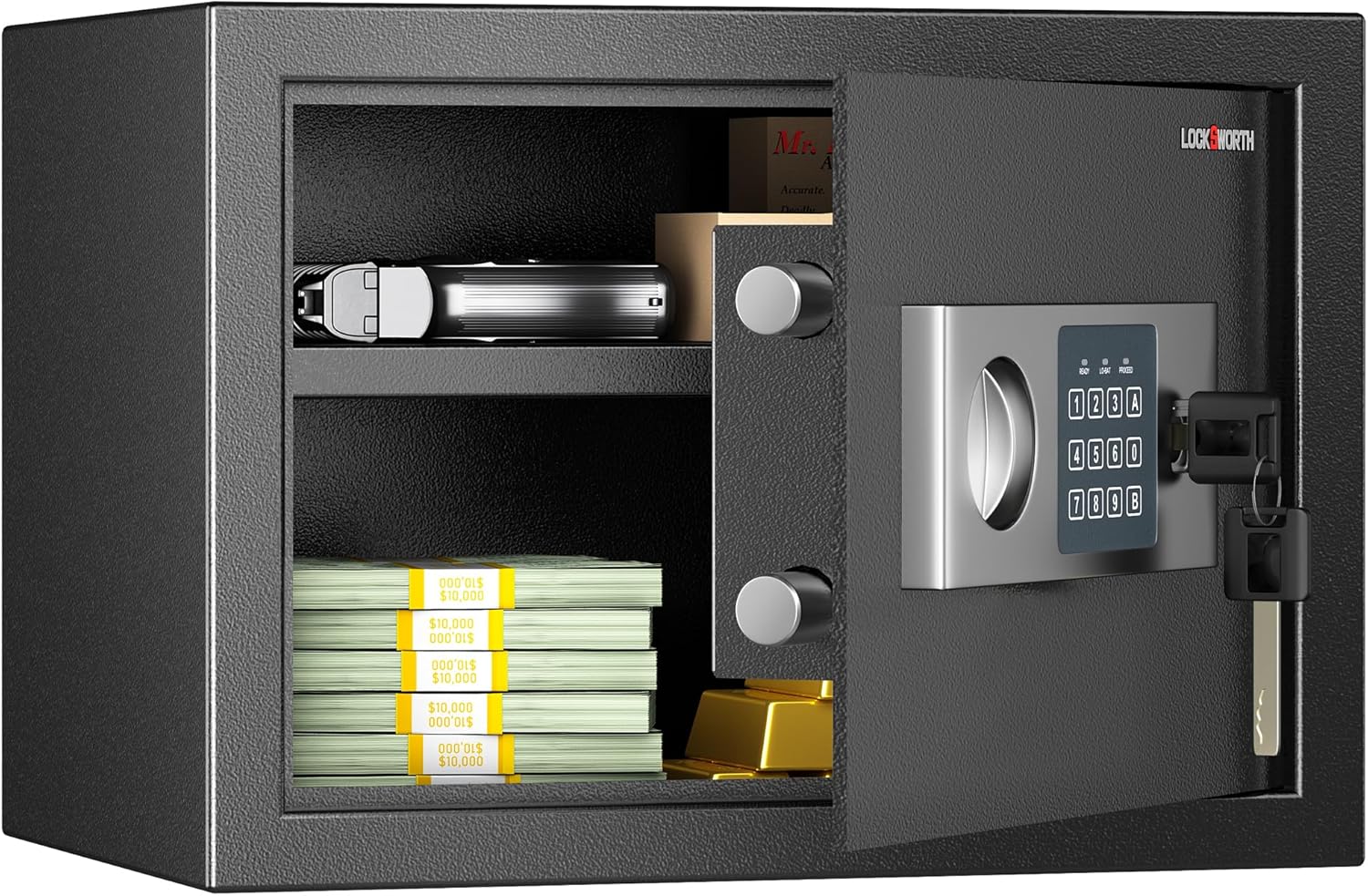 Locksworth Safe for Home, 0.6 Cubic Feet Safety Box, Lock Box for Money, Jewelry, Documents and Guns, Digital Security Safe for Office, Hotel and Personal Use, 13.8"W x 9.8"D x 9.8"H