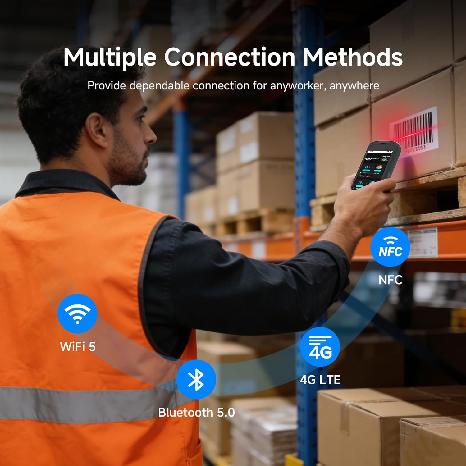 Android 15 Barcode Scanner T50C, Zebra SE4710 Rugged Handheld PDA, 5" Touchscreen Industrial Mobile Computer, IP65 Data Terminal w/4G LTE WiFi GPS, Inventory Scanner for Warehouse Logistics WMS