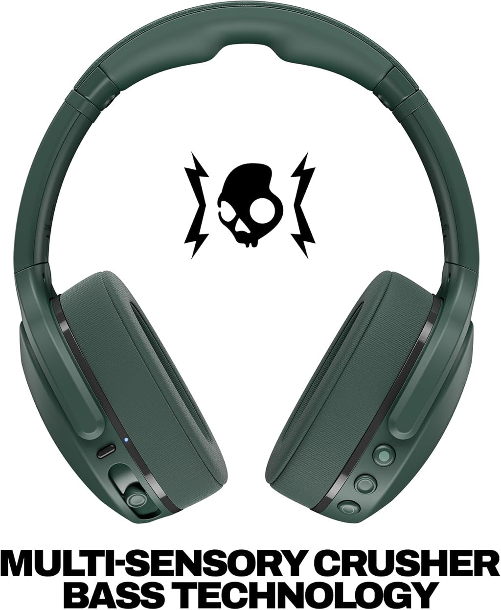 Skullcandy Crusher 540 Active Wireless Bluetooth Headphones with Multi-Sensory Bass, Noise Isolating Over-Ear Fit, Sweat and Water Resistant, 40 Hours Battery, Microphone for iPhone Android - Forest
