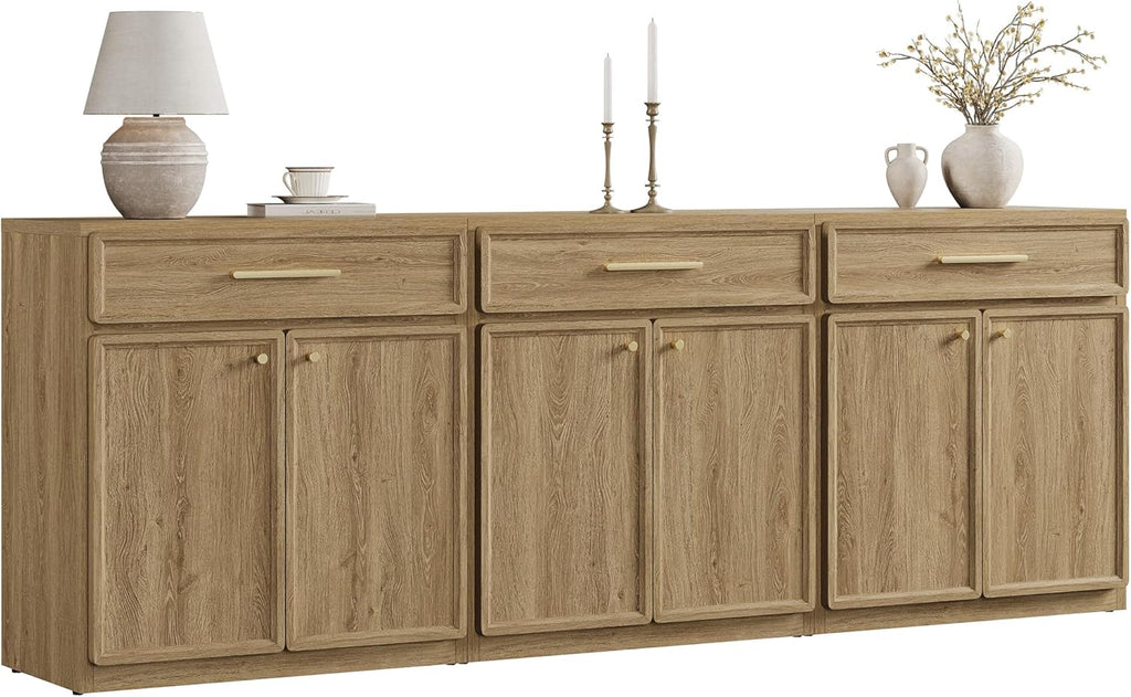 SICOTAS Buffet Cabinet with Storage Tall Modern Accent Storage Cabinet with Doors and Shelves 90 inch Wide Wooden Sideboard Credenza Buffets Console Table Coffee Bar for Kitchen Dining Living Room