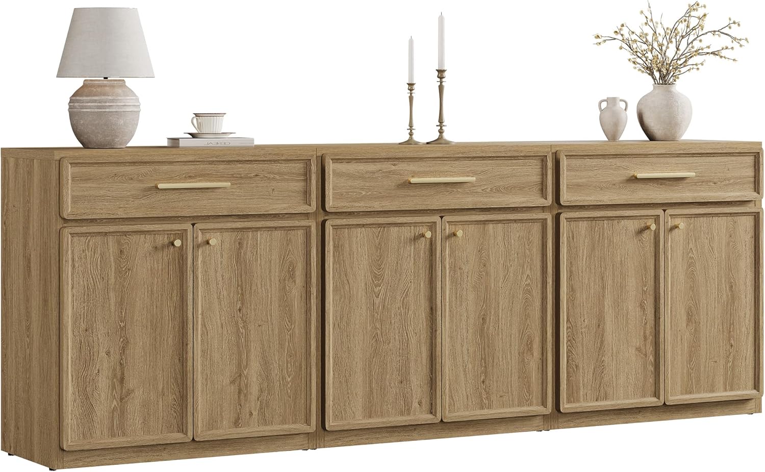 SICOTAS Buffet Cabinet with Storage Tall Modern Accent Storage Cabinet with Doors and Shelves 90 inch Wide Wooden Sideboard Credenza Buffets Console Table Coffee Bar for Kitchen Dining Living Room