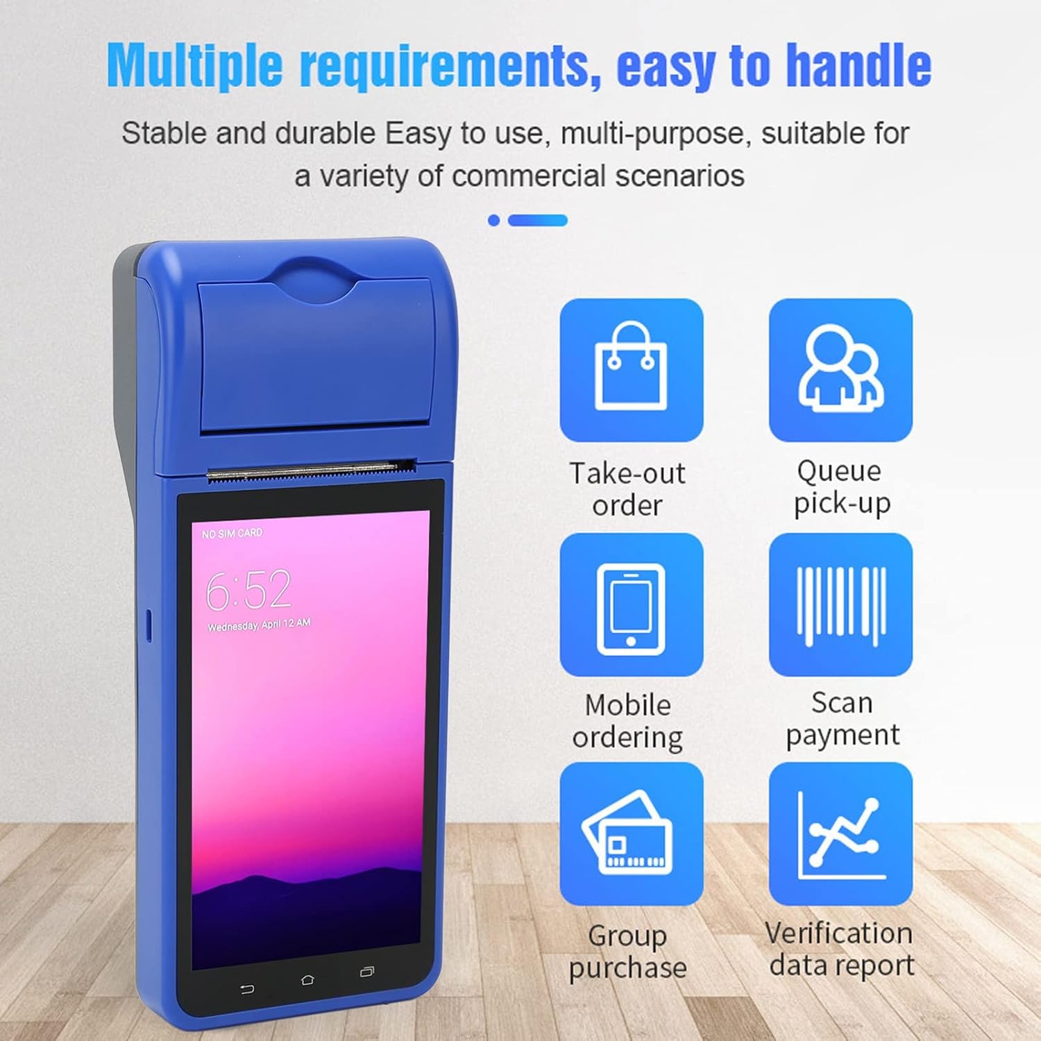 Zunate Handheld PDA POS with 5.5in Touch Screen, POS Receipt Printer 58mm Thermal Printer, 2GB + 32GB 4G LTE Mobile POS Receipt Printer for 1D 2D QR Barcode (US Plug)