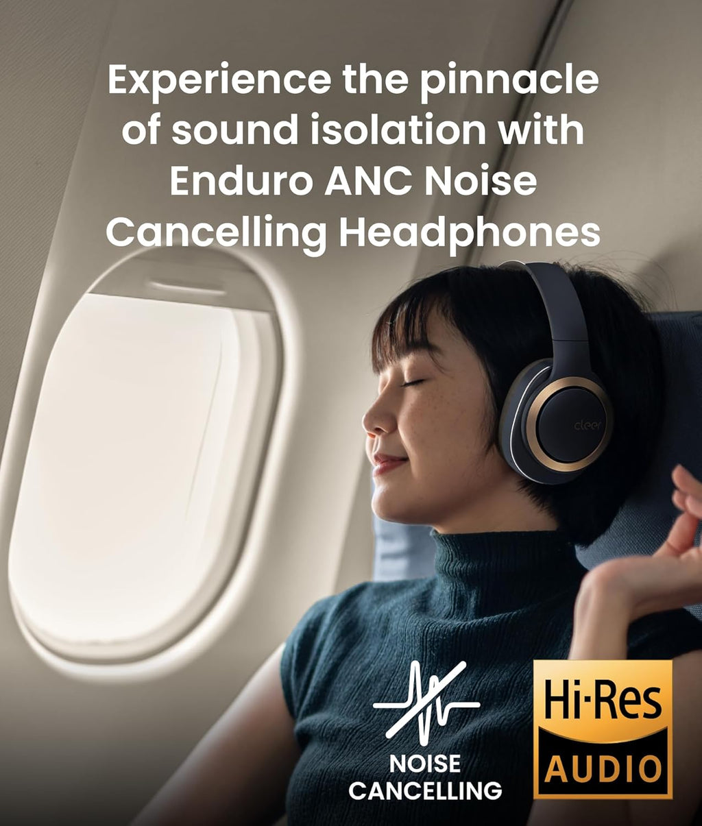 Cleer Enduro ANC Noise Cancelling Over the Ear Bluetooth Headphones with Mic, 60 Hrs Playtime, Noise Canceling, Ambient EQ Modes, Hi-Res Audio, Deep Bass, Multi-Point Connect, Bluetooth 5.0, Dark Navy