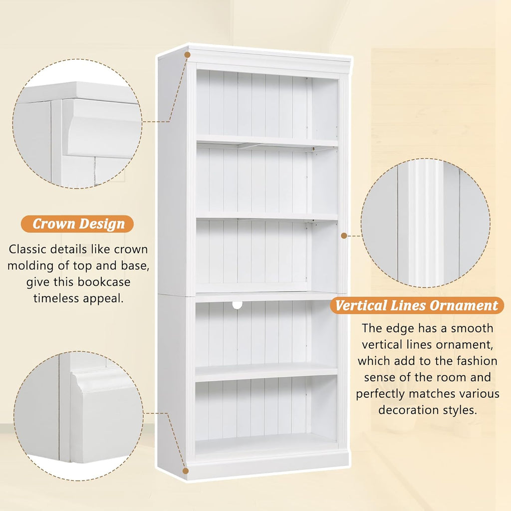 Merax 83.4" Tall Bookcase,Modern 5-Tier Decorative Bookshelf 2-Piece Set with Extra LED Light Strip & Adjustable Shelves,Storage Cabinet with Open Display for Home Office,Living Room,Kitchen,White
