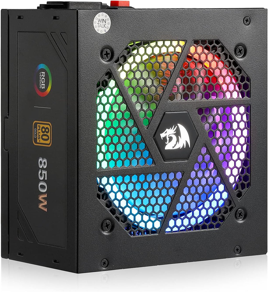Redragon RGPS-850W 80+ Gold 850 Watt Power Supply w/Upgraded ATX 3.1 & PCIe 5.1 Fully Modular, 12VHPWR Cable Included, 100% Japanese Capacitors, Smart ECO Low Noise RGB Fan, Compact 160mm Size