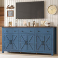VVFLU 71" Large Sideboard Buffet Cabinet with Storage, Modern Farmhouse Coffee Bar with 3 Drawers and 6 Barn Doors, Dining Room Storage Cabinet, for Kitchen, Living Room, White Wood, Blue Wood