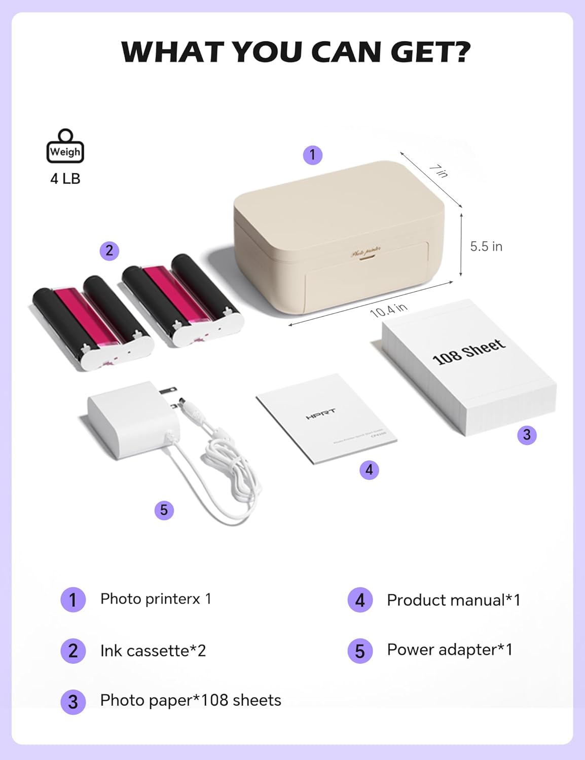 iDPRT 4x6 Photo Printer, CP4100 Instant Photo Printer for iPhone & Android with 108 Sheets & 2 Cartridges, Wireless Portable Picture Printer, 300DPi Thermal Dye Sublimation, Beige