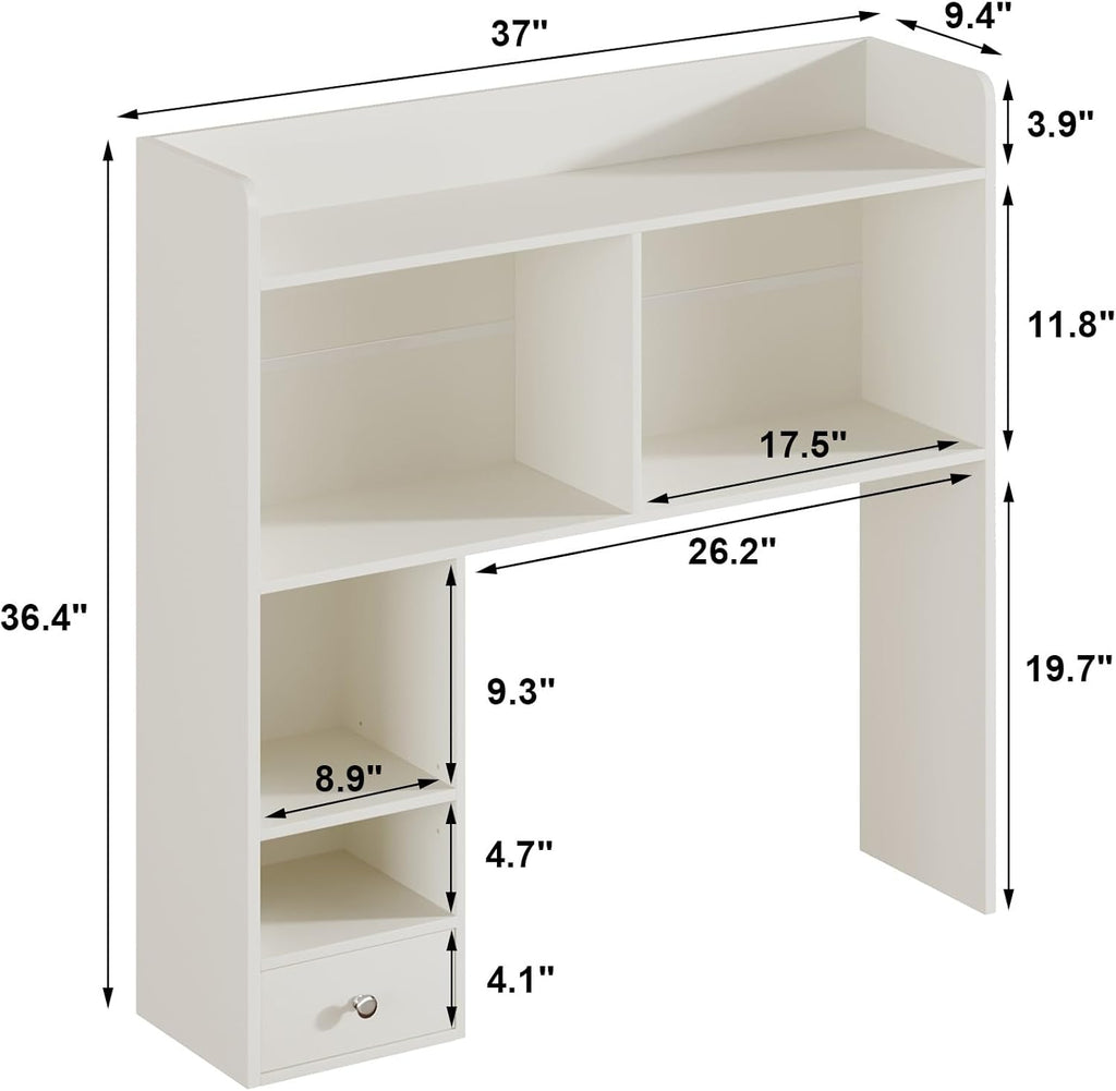 ChooChoo Desktop Bookshelf with Lights, 36.4" Tall Countertop Desk Hutch with 5 Shelves and 1 Drawer for Computer Desk, Desk Shelf Organizer for Dorm Office Home,White