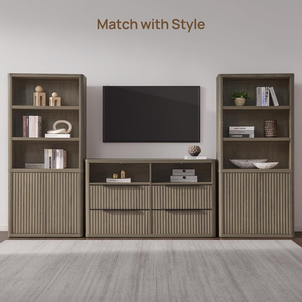 SICOTAS Book Shelf with Doors 71" Tall 6 Tier Bookshelf with Adjustable Shelves Fluted Booshelves & Bookcases Modern Book Case with Large Storage Display Cabinet for Living Room Home Office Bedroom