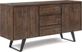 SIMPLIHOME Lowry Buffet - 60 inch Wide Solid Acacia Wood 3-Door Sideboard Buffet in Rustic Natural Aged Brown, Modern Industrial Cabinet for Dining Room with Metal Base and Adjustable Shelves