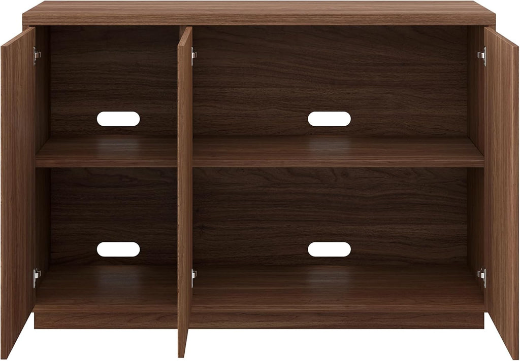 Henn&Hart 47.5'' Fluted Sideboard Buffet Cabinet, Ribbed Modern Wooden Credenza with 3 Doors, Adjustable Shelves, and Cable Management Cut-Outs for Dining Room, Kitchen or Living Room, Satin Walnut