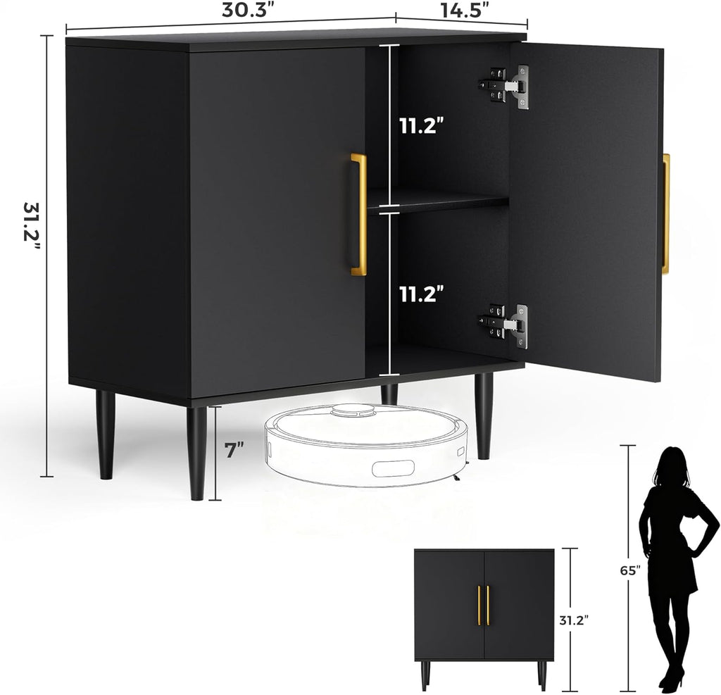 Vrullu Modern Storage Cabinet, Free Standing Buffet Cabinet, Black Sideboard and Buffet Storage, Wood Accent Furniture for Living Room, Hallway, Entryway, Dining Room (1, Black)
