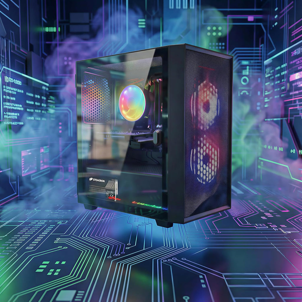 STGAubron Gaming PC Computer Desktop, Intel Core i5 up to 3.6G, Radeon RX 550, 16G RAM, 512G SSD, WiFi 6, BT 5.0, RGB Fan x2, Windows 11 Home