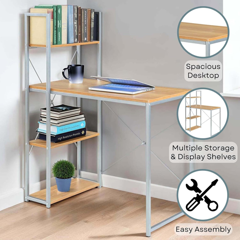 Convenience Concepts Desigsn2Go Office Workstation Desk 36" - Modern, Contemporary Writing Accent with Storage Shelves for Dorm Room & Home Study, Light Oak