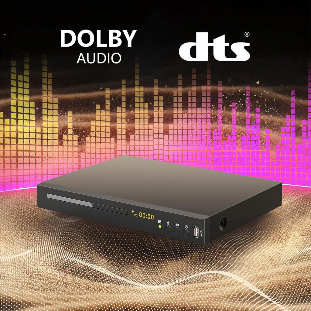 Blu Ray DVD Player Dolby Digital TrueHD/DTS and 1080P Full HD, Play All DVDs and Region A 1 Blu-Rays, Support Max 128G USB Flash Drive + HDMI/AV/Coaxial Output + Built-in PAL/NTSC with HDMI/AV Cable