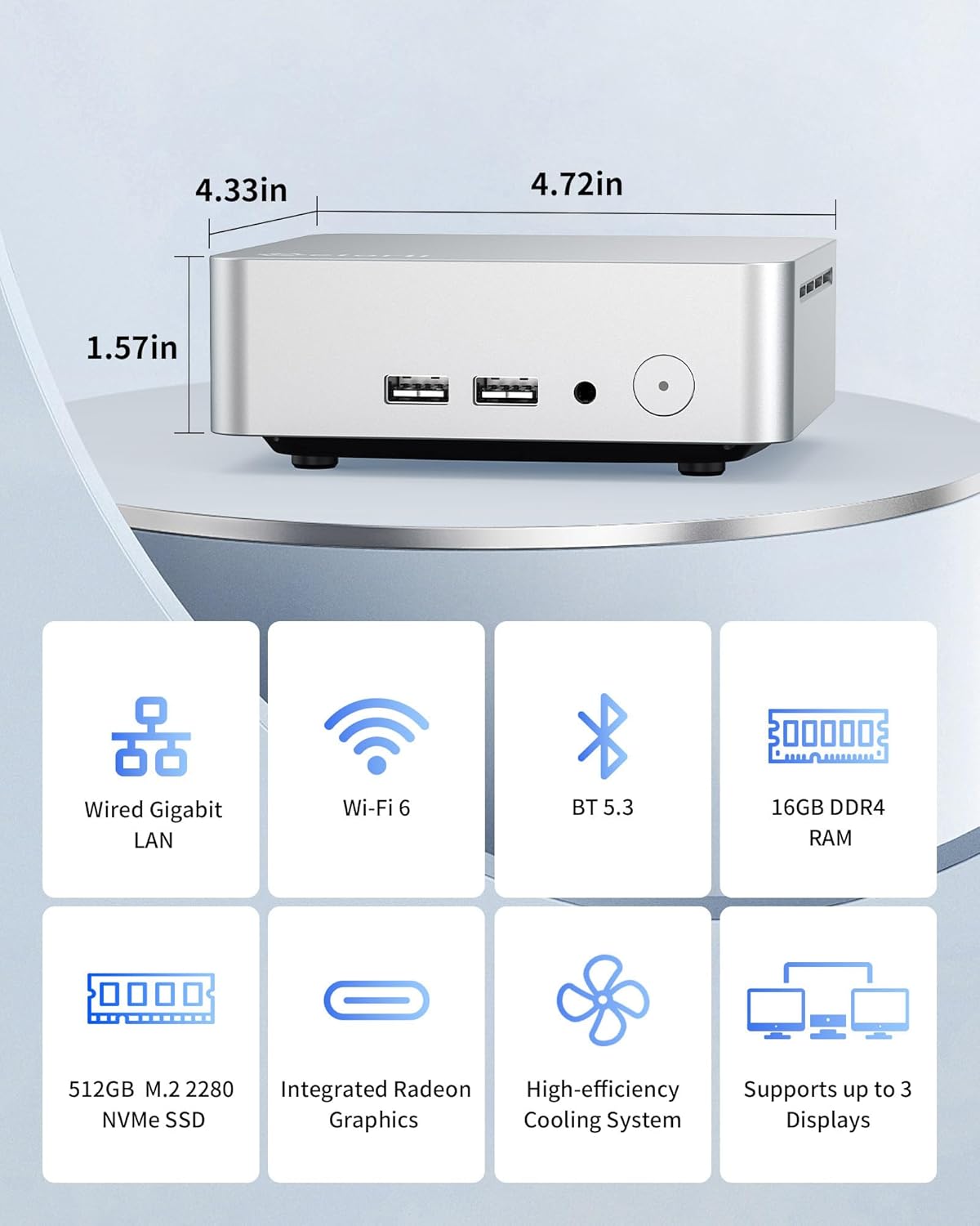 Getorli Mini PC Ryzen 5 3550H (Up to 3.7GHz), 16GB DDR4 512GB NVMe SSD Desktop Computer, Support Triple Display 4K, WiFi 6, BT 5.3, Gigabit LAN, Mini Desktop Computer for Office, Home, Study