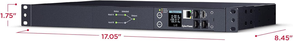 CyberPower PDU44002 Switched ATS PDU, 100-120V, 20A (Derated to 16A), 10 Outlets, 1U Rackmount