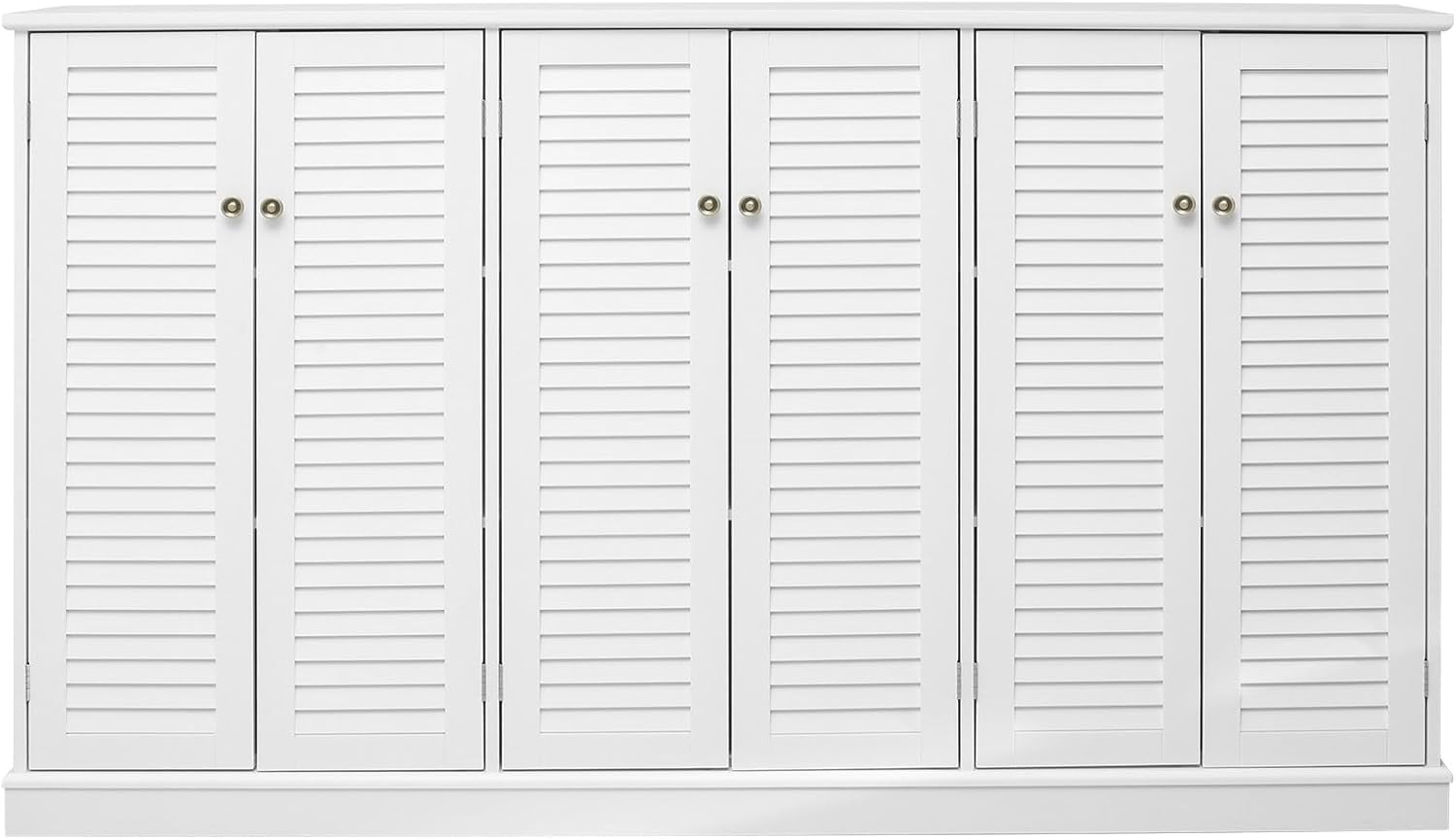 Farmhouse Sideboard Buffet Cabinet Storage, 63" W with 6 Shutter Door for Kitchen & Living Room Storage Cabinet, Wood Coffee Bar, White