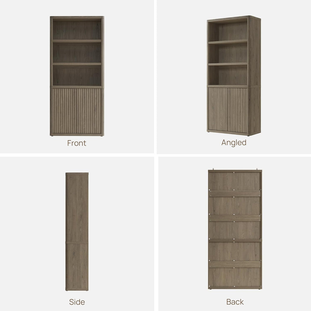 SICOTAS Book Shelf with Doors 71" Tall 6 Tier Bookshelf with Adjustable Shelves Fluted Booshelves & Bookcases Modern Book Case with Large Storage Display Cabinet for Living Room Home Office Bedroom