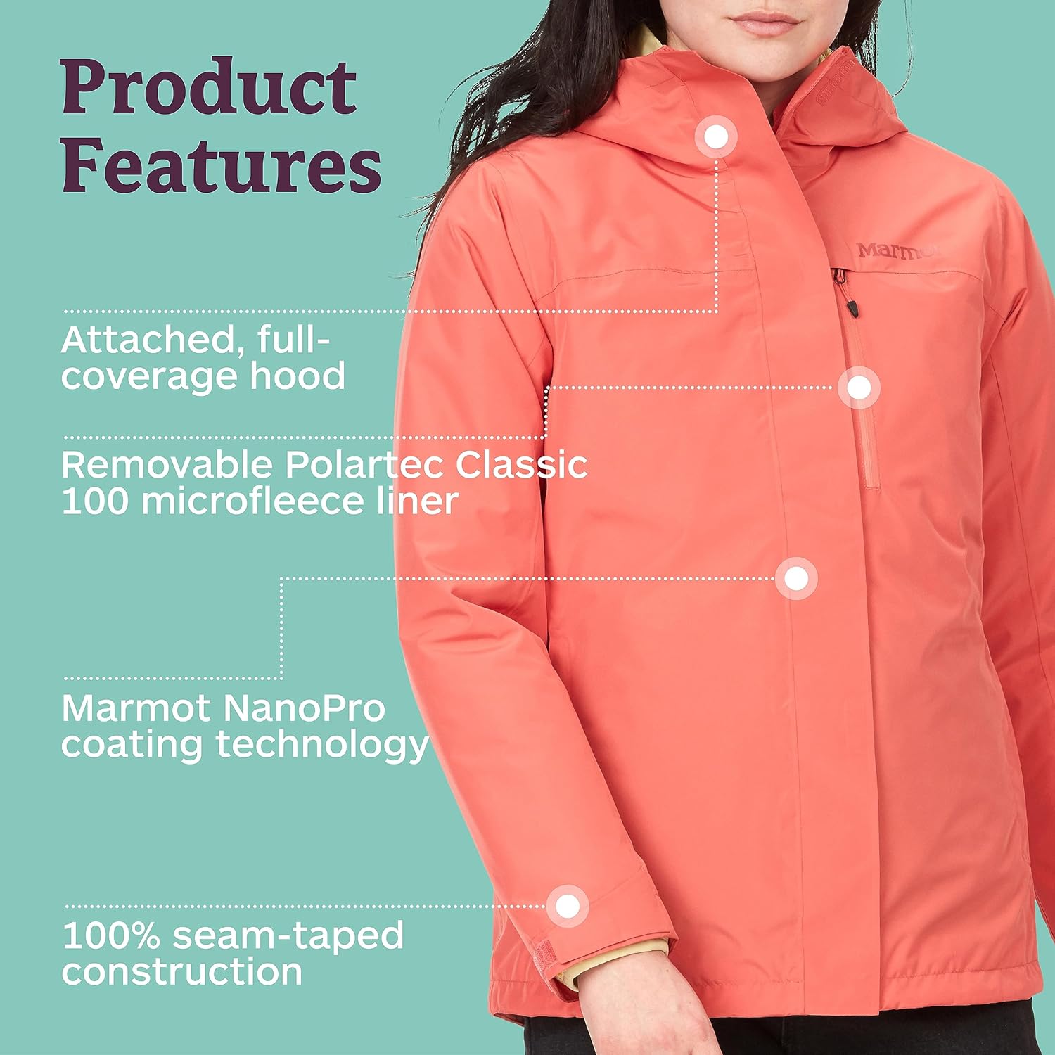 MARMOT Women's Ramble 3-in-1 Component Jacket - Recycled Waterproof Shell with Hood and Removable Insulated Thermal R Liner