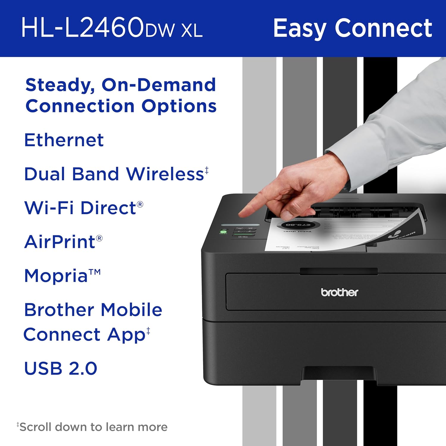 Brother HL-L2460DWW XL Wireless Compact Monochrome Printer with Duplex Copy & Scan, Fax, Black & White | Up to 4,200 Pages of Toner Included(1), Works with Alexa
