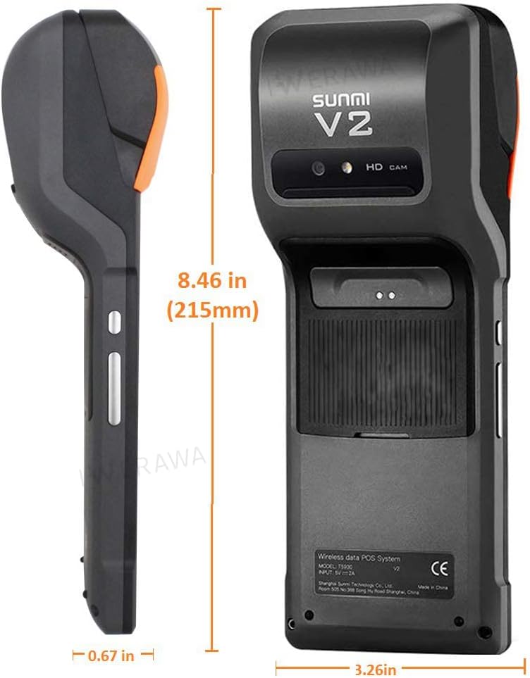 Mobile POS Printer SUNMI V2 POS Terminal with 58mm Thermal Receipt Printer, Speaker, Cam, Barcode Scanner in One Handheld PDA Printer, Compatible with Loyverse iREAP CashStock for Sales Retail Print