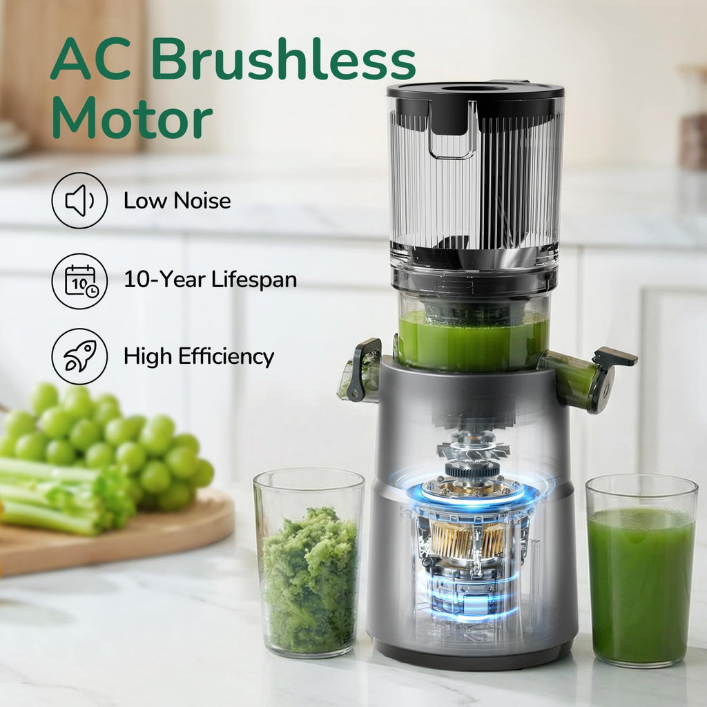 Canoly C03 Cold Press Juicer, 4.5" Wide Feed Chute Masticating Juicer Machine for Whole Fruits and Vegetables, 200W Powerful Quiet Motor, 2-in-1 Strainer (Juice & Nut Milk), Space-Saving (Matte Black)