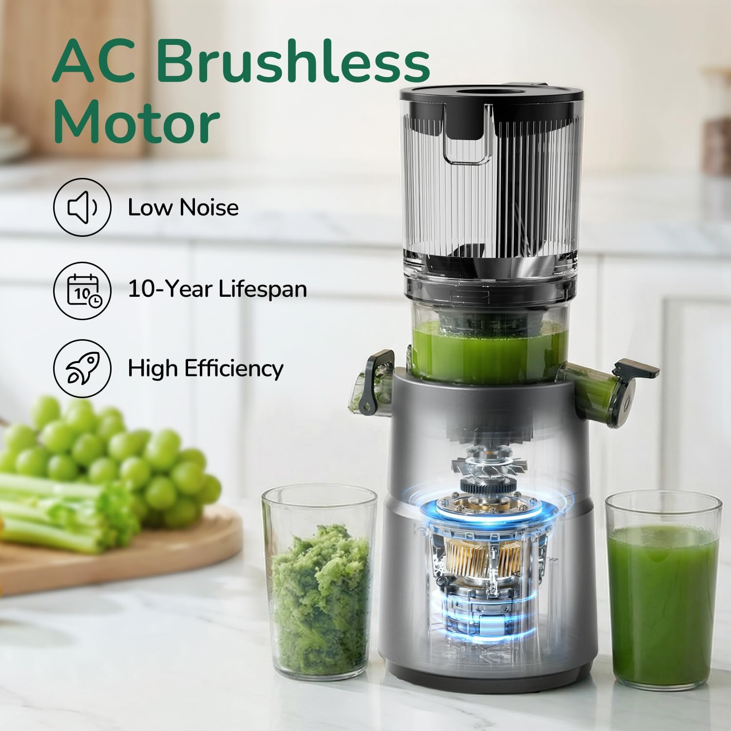 Canoly C03 Cold Press Juicer, 4.5" Wide Feed Chute Masticating Juicer Machine for Whole Fruits and Vegetables, 200W Powerful Quiet Motor, 2-in-1 Strainer (Juice & Nut Milk), Space-Saving (Matte Black)