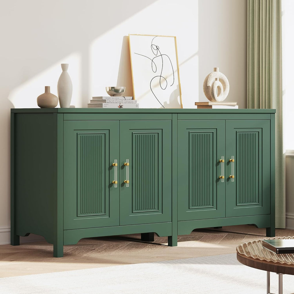 Jocoevol 55" Buffet Cabinet with Storage, Modern Fluted Door Design Sideboard Buffet Cabinet with Adjustable Shelf, Coffee Bar Station for Kitchen, Dining Room, Green