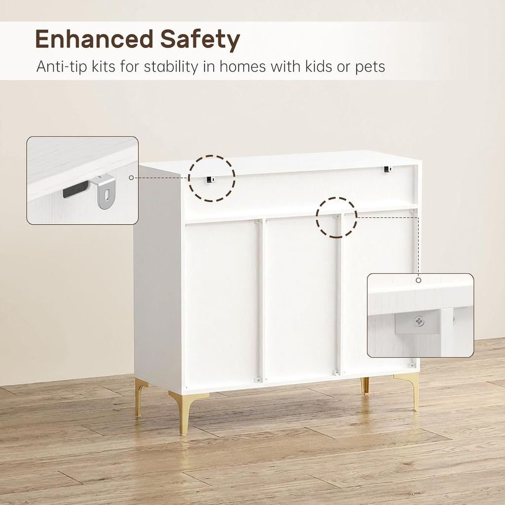 Sideboard Buffet Cabinet with Adjustable Shelves, Modern Storage Cabinet with Drawers and Doors, White Kitchen Buffet for Dining Room, Living Room, Entryway, 39.4 Inch