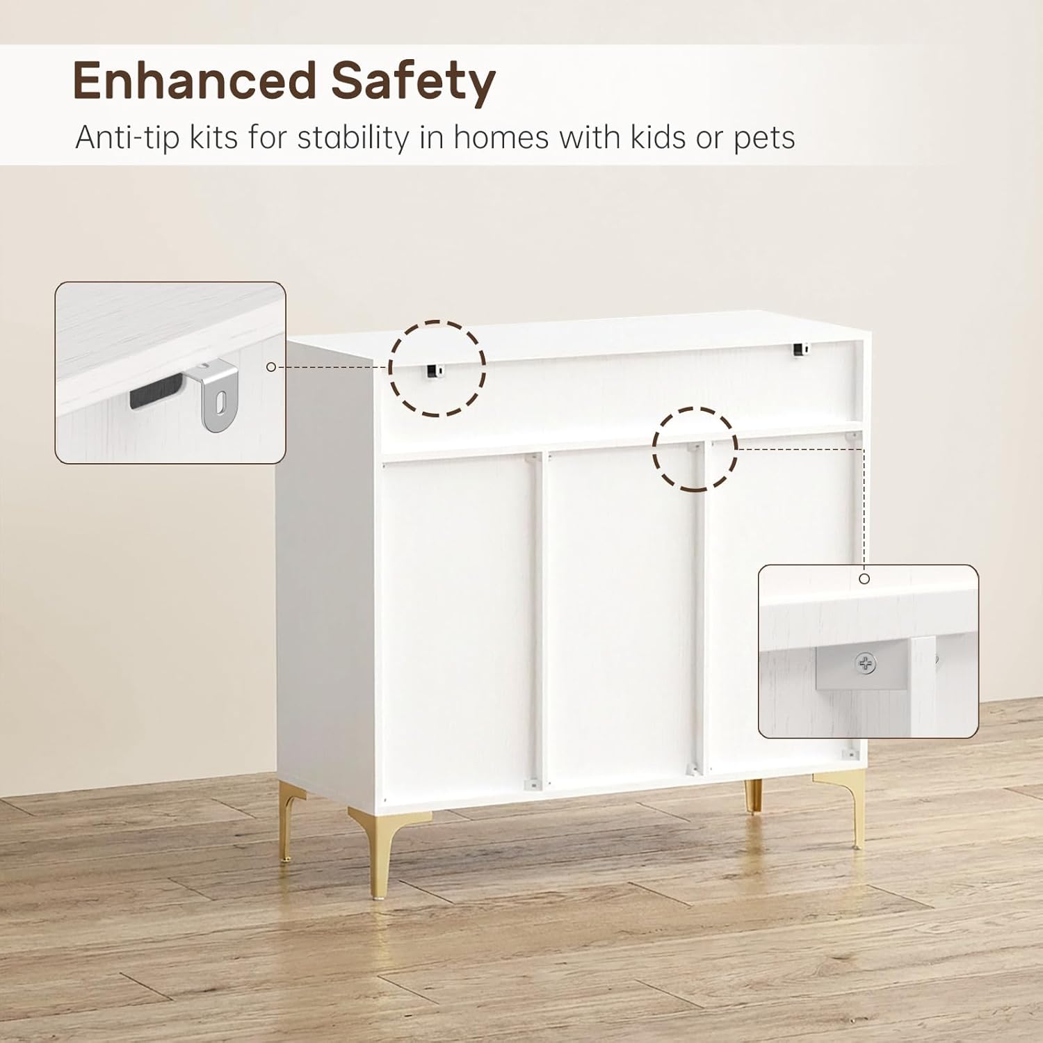 Sideboard Buffet Cabinet with Adjustable Shelves, Modern Storage Cabinet with Drawers and Doors, White Kitchen Buffet for Dining Room, Living Room, Entryway, 39.4 Inch