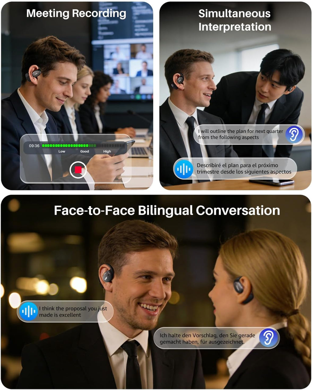 TOZO Real-Time AI Translation Earbuds, 80H Playtime Translator Ear Buds, Digital Display, AI Clear Calls, Comfortable Wear Open Ear Earbuds, AI Bluetooth Headphone for Travel Meeting Learning, Black