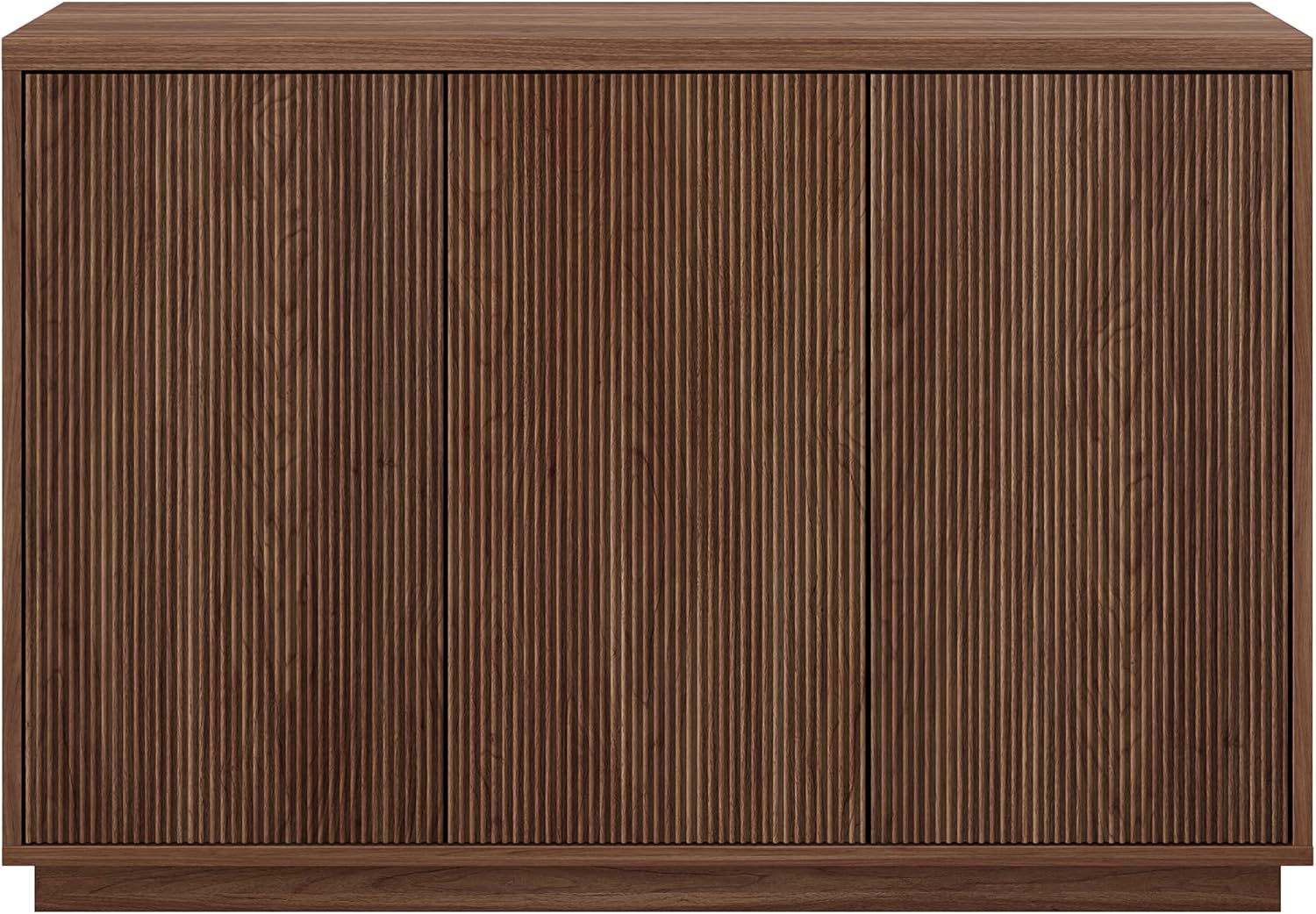 Henn&Hart 47.5'' Fluted Sideboard Buffet Cabinet, Ribbed Modern Wooden Credenza with 3 Doors, Adjustable Shelves, and Cable Management Cut-Outs for Dining Room, Kitchen or Living Room, Satin Walnut