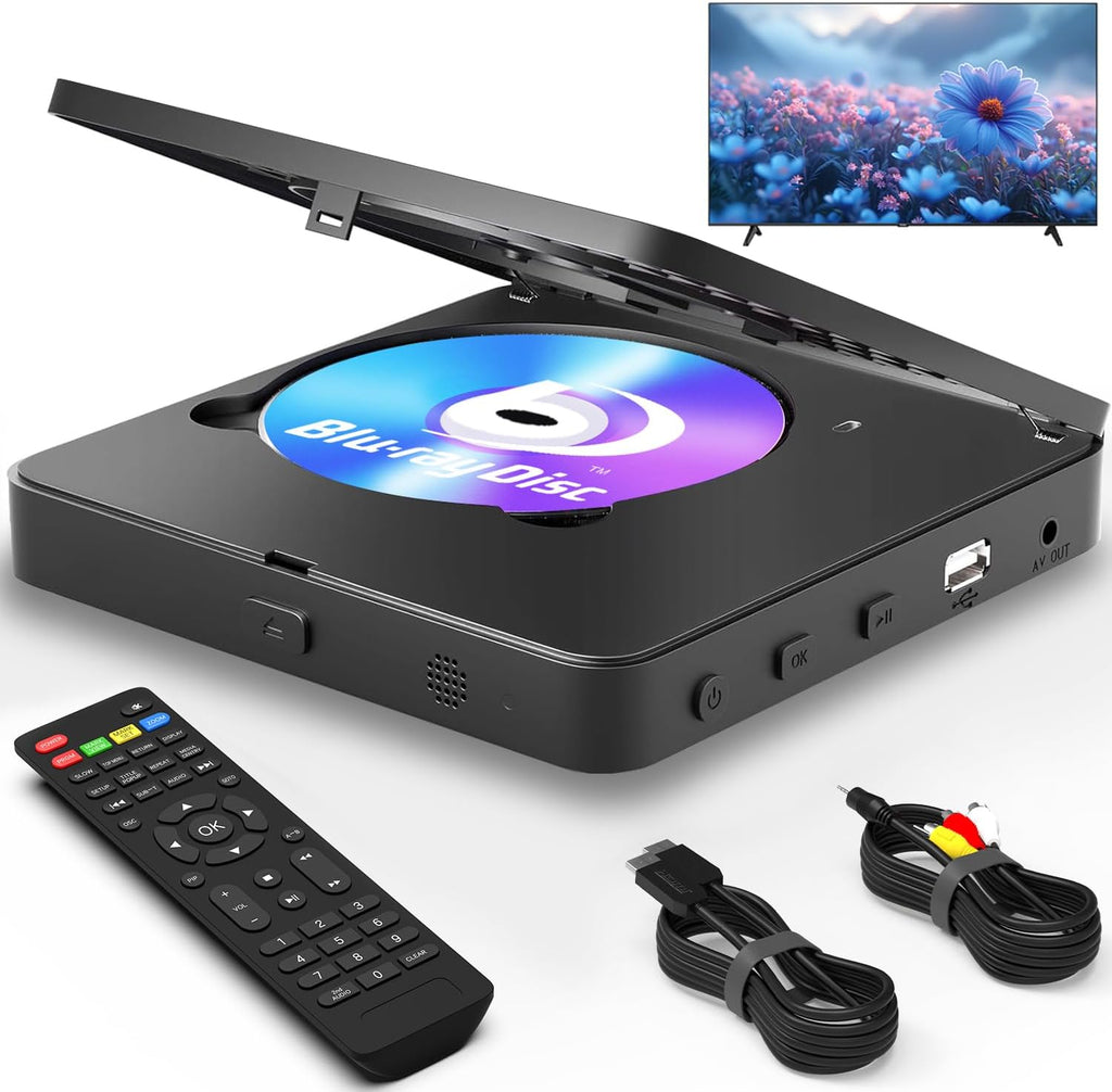 Blu Ray DVD Player for Smart & Old TVs, 1080P Home Theater Player with HDMI & AV Output, Supports 128GB USB Playback, Dolby DTS Audio, Plays A1 Blu-ray Discs, DVDs & CDs