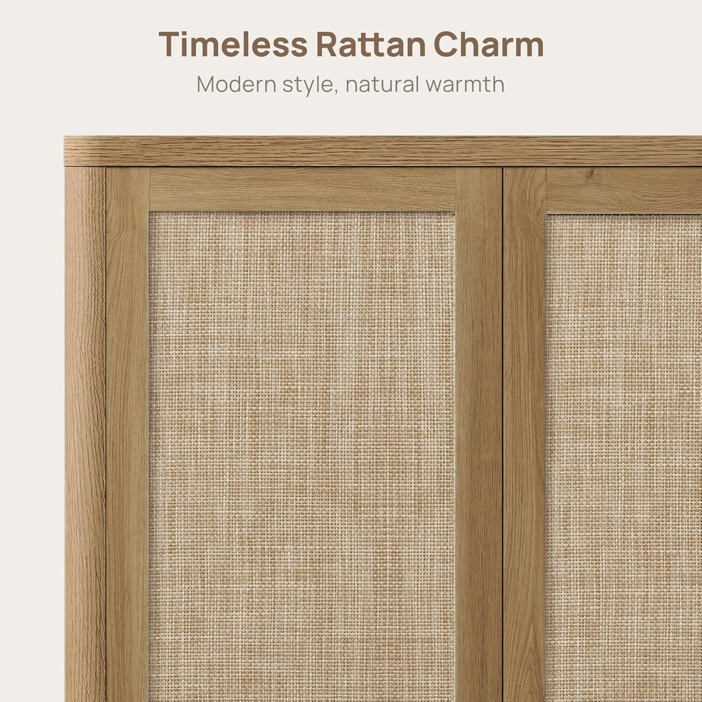 SICOTAS Rattan Sideboard Buffet Console Table - 95” Larger Modular Credenza Stand, 3 Pieces Boho Coffee Bar Cabinet with Storage & Adjustable Shelves for Hallway, Living Room, Dining Room