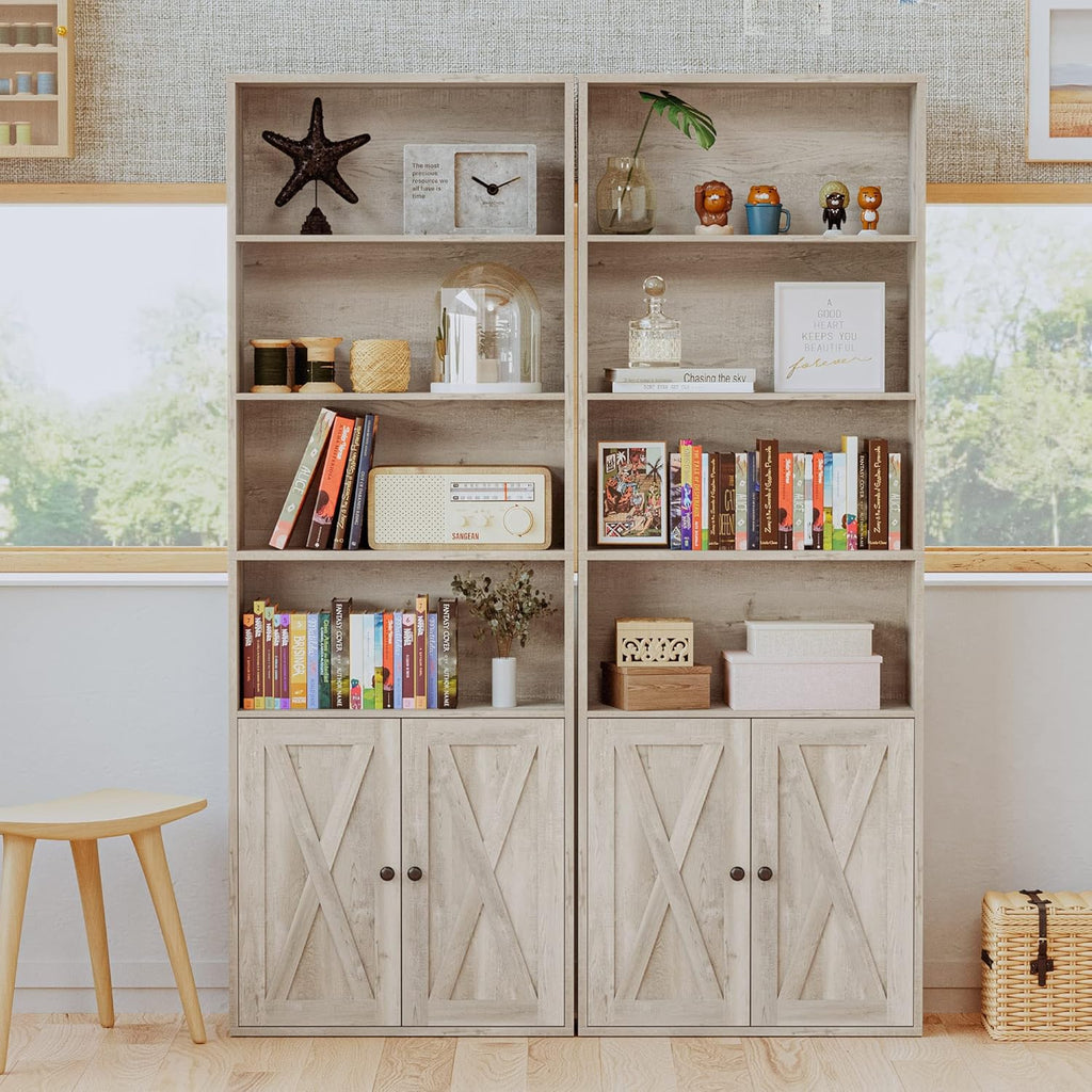 IRONCK Industrial Bookshelves and Bookcases with Doors Floor Standing 6 Shelf Display Storage Shelves 70 in Tall Bookcase for Home Office, Living Room