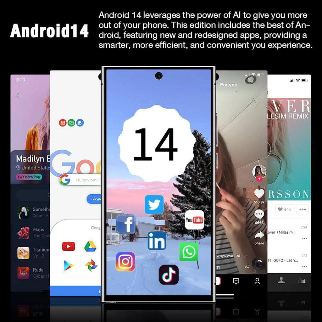 C24 Ultra Unlocked Phones, Android 14.0 Cell Phone, 6800mAh Battery Fast Charging Mobile Phone, 5G Smartphone, 8GB+256GB Dual SIM Dual Standby, Unlocked Phones with Tool Pen (Black)