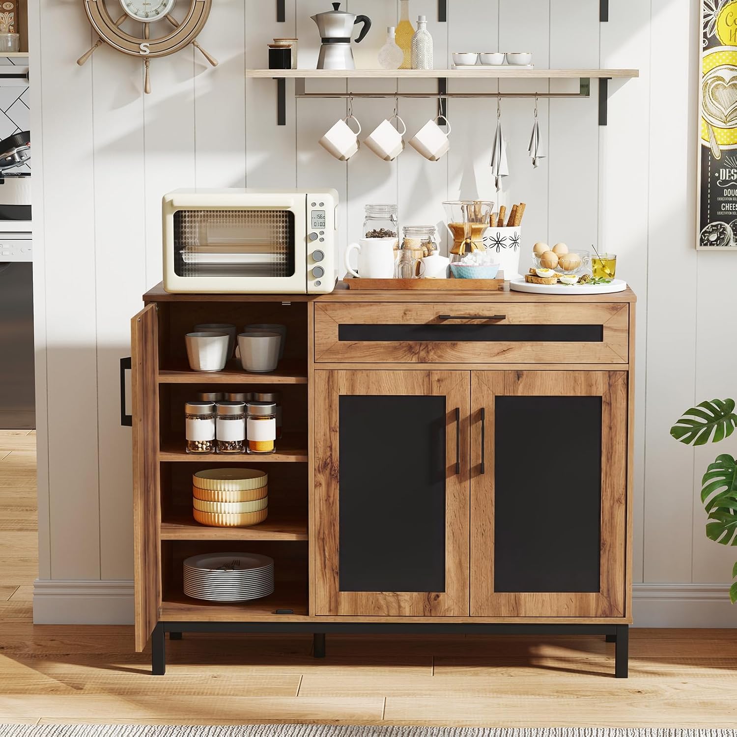 Giantex 48" Buffet Cabinet with Storage, 3-Door Large Farmhouse Sideboard with Drawer, Removable Shelves, Accent Buffet Table for Entryway Coffee Bar, Kitchen, Entryway, Living Room